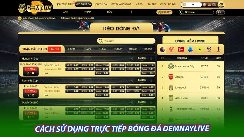 Cách sử dụng trực tiếp bóng đá Demnaylive