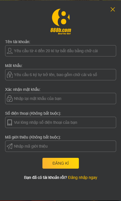 Link đăng ký 888B - Link tạo tài khoản 888B chuẩn nhất